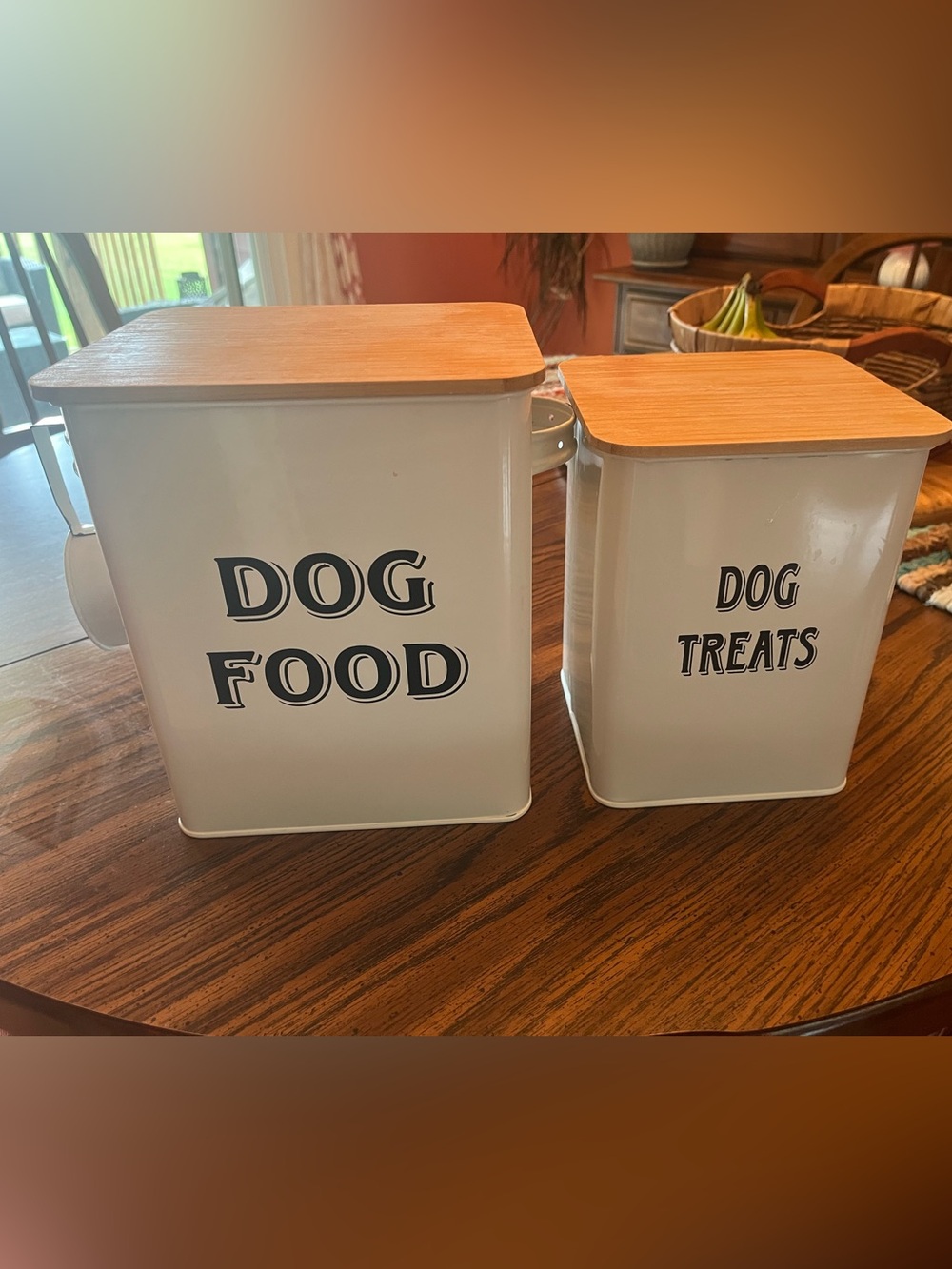 Dog Food & Treats Storage Canisters Set, White & Brown